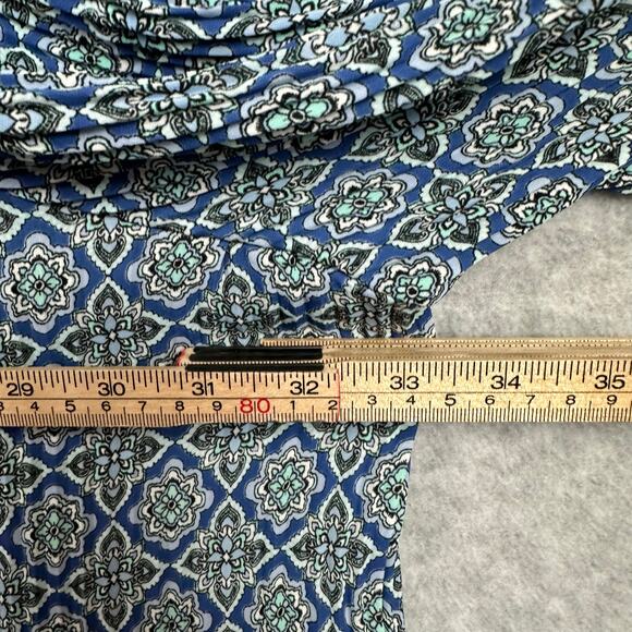 J. Jill Floral Blouse Size 3x Blue Geometric Bell Sleeve Pleated Career Workwear - Picture 10 of 12